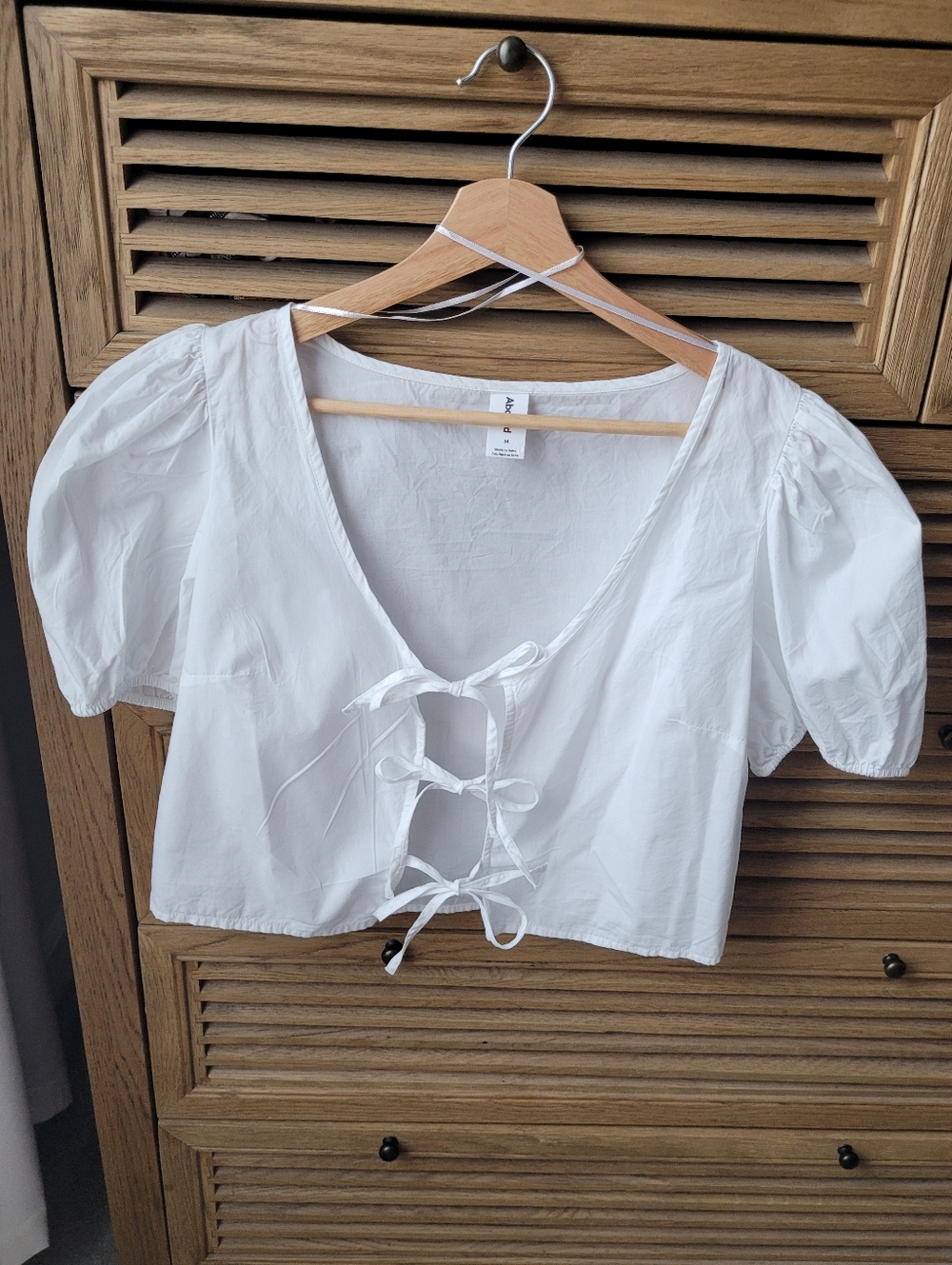 Abound White Tie-Front Puff Sleeve Crop Top